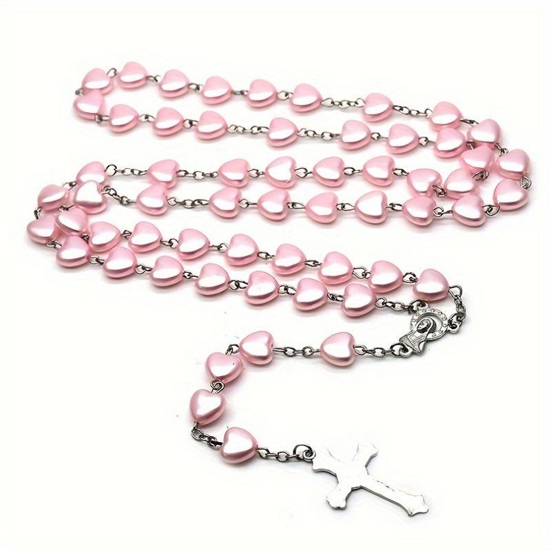 Product Introduction of Resin Heart Bead Rosary with Cross Pendant, Spiritual Prayer Beads for Catholic, Christian, Religious Devotion, No Electricity Required 4
