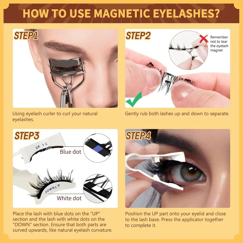Magnetic-Eyelashes, 2 Pairs Reusable Magnetic Eyelashes with Applicator, curly lashes, Double Eyelashes,  No Glue Needed Magnetic-Lashes Natural Look,  Pre glued eyelashes,  Magnetic eyelashes Easy to Wear and Remove(Magnetic eyelashes kit style A3) 4