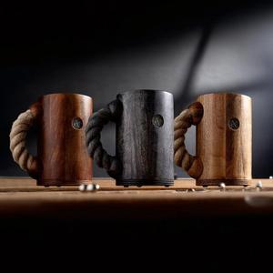 CHUUG V2+ Rope Handle Beer Mug, Wood Insulated, For Hot or Cold, Perfect Gift