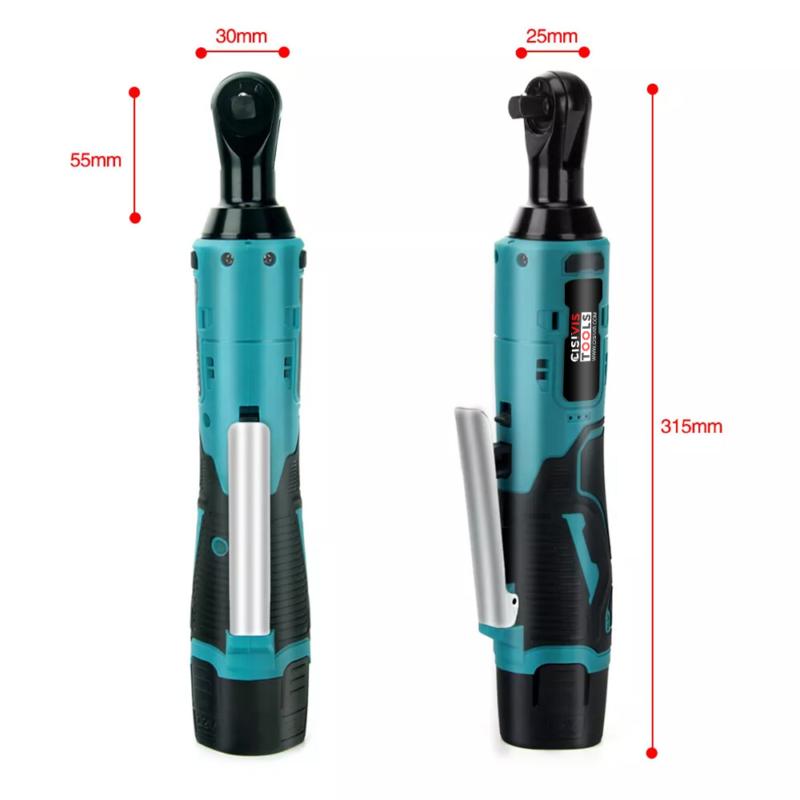 100Nm Electric Cordless Right Ratchet 3/8" 90 °   Angle Wrench 2 Battery DIY Tool 1