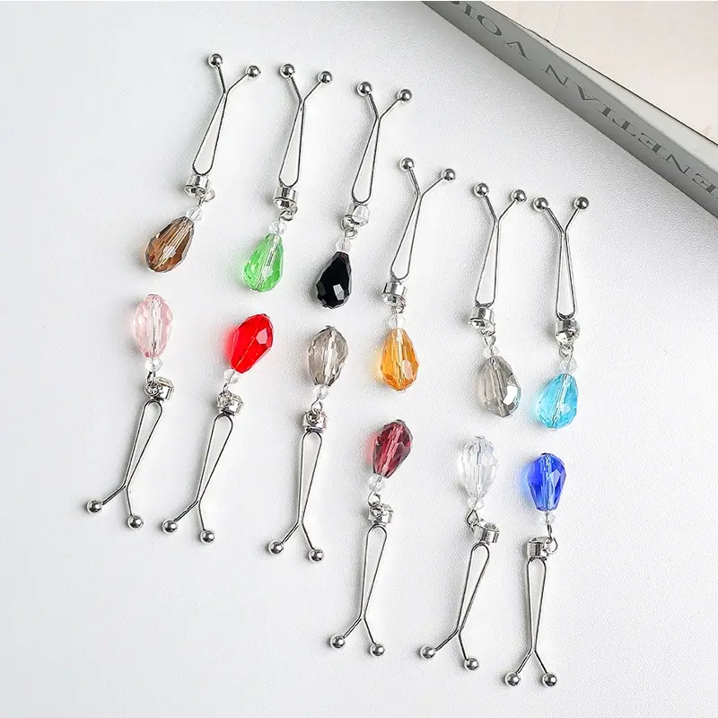 Muslim Ladies Hijab Accessories Set with U-Shaped Needle Crystal Neck Clip, Turban Accessory, and Small Clip - Random Color