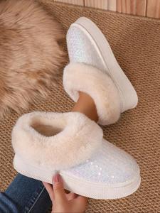 Women's Fashionable Glitter Design Plush Lining Snow Boots, Casual Warm Comfortable Platform Boots for Fall & Winter, Female All-match Trendy Shoes for Daily Wear