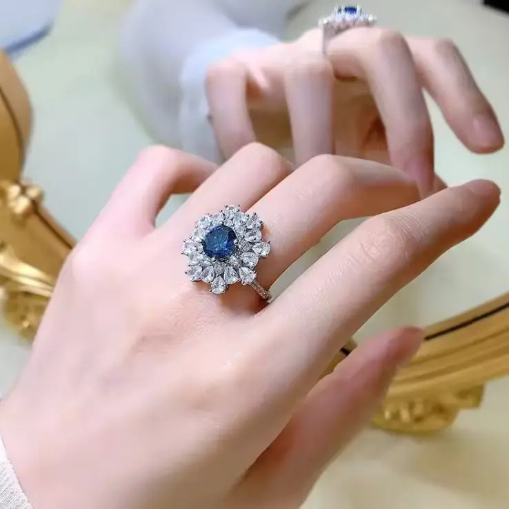 Sapphire High Carbon CZ Gemstone Wedding Engagement Ring Fine Jewellery 3
