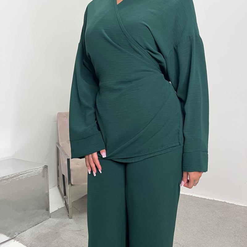 Ahura Emerald Green V Neck Wrap Over Co Ord 2