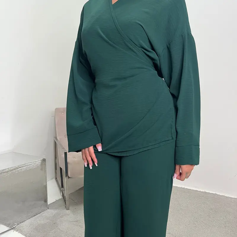 Ahura Emerald Green V Neck Wrap Over Co Ord 2