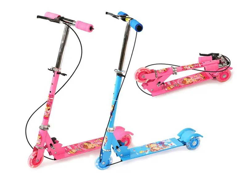 Teenage Kids Iron Scooter Kick Flash LED Brake 3 Wheel Push Adjustable Folding 0