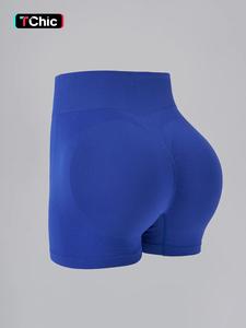 Women's Solid  Seamless Gym Shorts, Comfy Breathable Skinny Shorts for Gym Workout Running, Ladies Sportswear for Summer, Athletic Bottoms