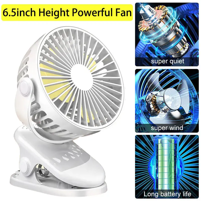 UK Clip On Fan 3 Speed USB Rechargeable Mini Cooling Desk Baby Stroller Portable white fan clip  fan cooling  fan smart  fan fan  air  cooler 5