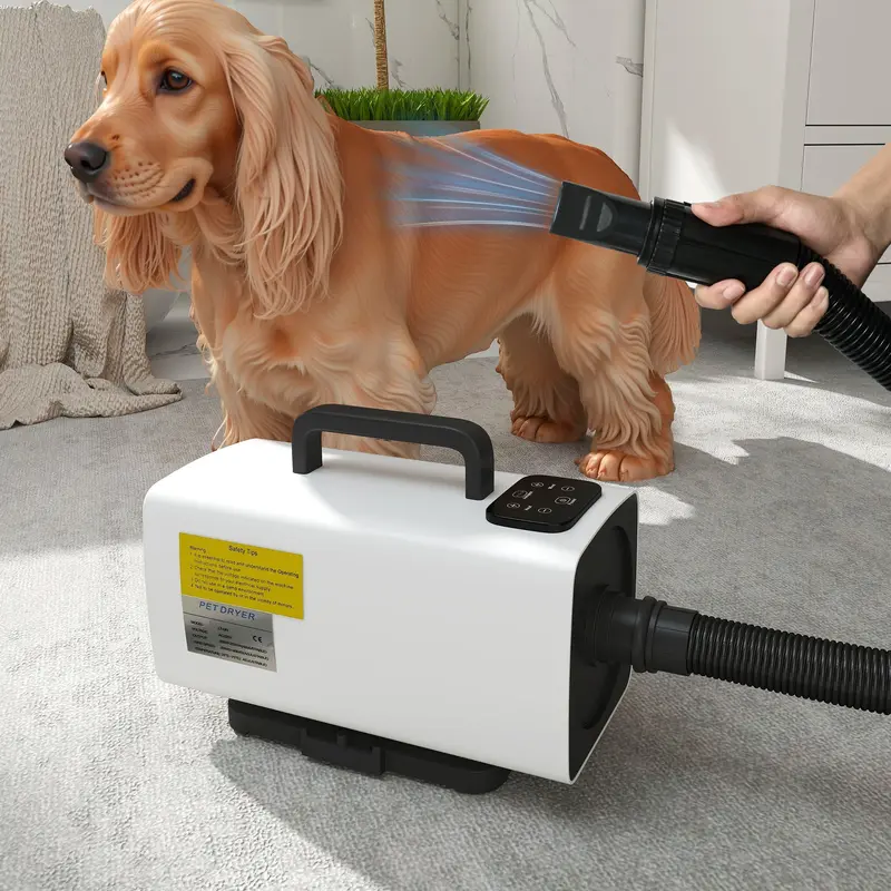 PawHut 2200W Dog Hair Dryer with Auto Adjustable Temperature & Airflow, 3 Nozzles, Digital Screen, for Dogs Cats, White 1