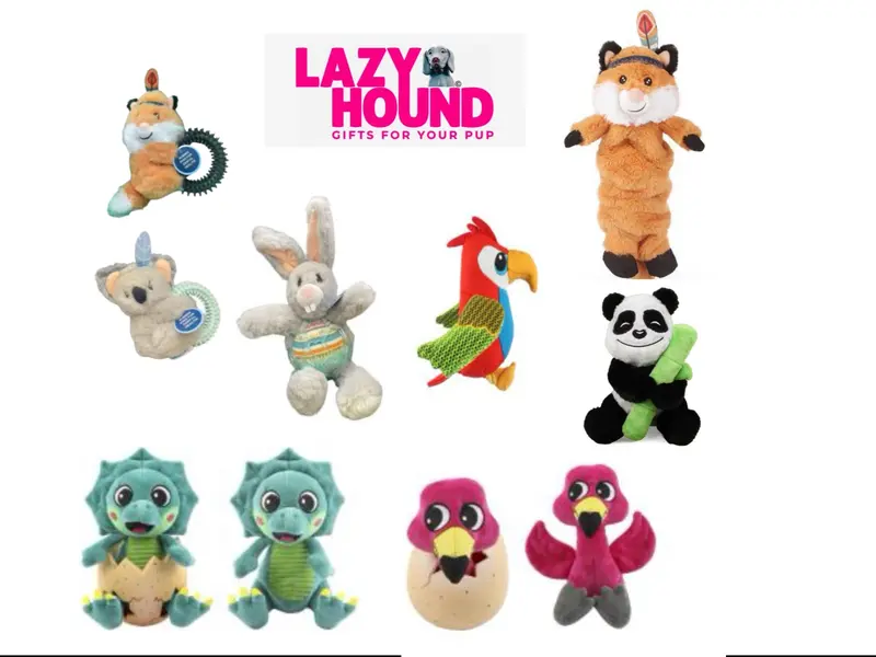 CoolPet Dog Toys - Assorted Design Animals, 2 in 1 Dino & Flamingo, Puppy Fox and Kola Ring, Rabbit rubber tummy. 0