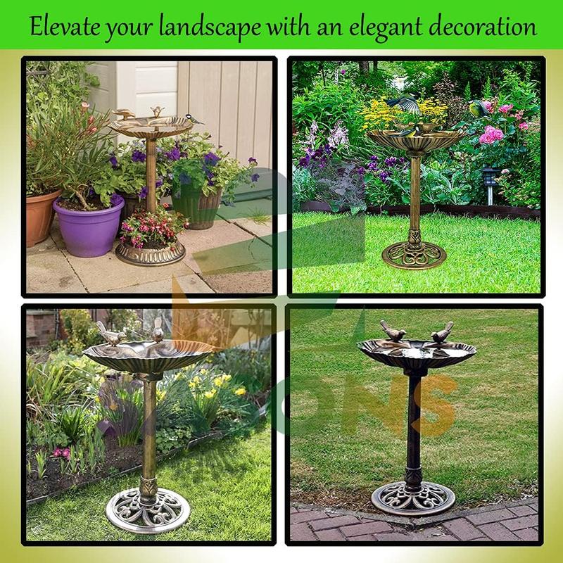Large Free Standing Traditional Bird Bath Feeding Station Bronze Metal Effect Plastic Ornamental Bathing Feeder Table for Birds Garden, Patio, Lawn, Decking, Greenhouse & Outdoor Decor 5