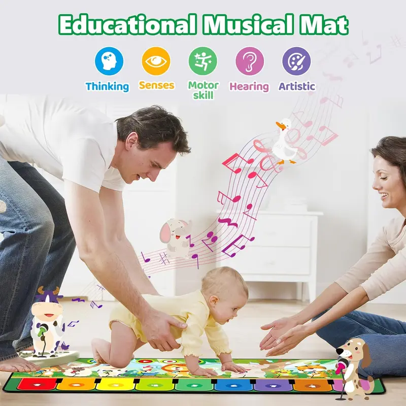 Rodzon Toys for 1-4 Year Old Boys Girls, Musical Play Mat with 9 Piano Keyboard, Piano Dance Mat Built in 19 Sounds & Recording Function for Toddlers Infant Kids Birthday Gifts Present Early Education 3