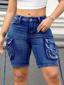 Women's Pocket Cargo Denim Shorts, Casual Zipper Fly Shorts for Summer, Fashion Women's Bottoms for Daily Wear, Jean