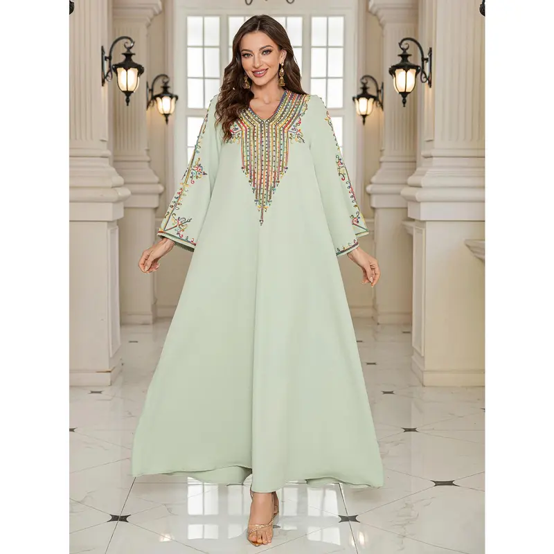 Muslim Middle East Women's Clothing Summer Elegance Rope Embroidered Robe Female Dress Dubai Clothing Abaya 5