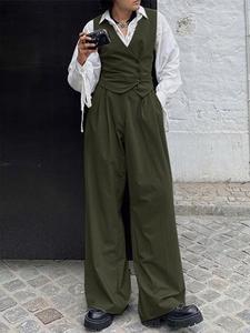 Two-piece Sets Men's Sleeveless Waistcoat & Baggy Pants Suit, Casual Solid Irregular Button Blazer & High Waist Loose Pant Set, Men's Clothing for Daily Wear, Men's Outfits