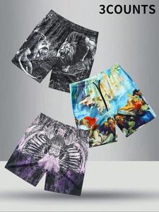 Men's All Over Print Drawstring Waist Shorts, Regular Fit Casual Pocket Beach Shorts, Men's Summer Bottoms for Vacation Holiday