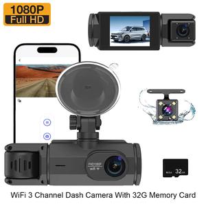 1080P Car DVR, WiFi 3 Channel Car DVR with Front & Inside Camera, Car Dash Cam with 32GB Card, Car Electronics Accessories