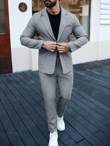 Men's Solid Color Business Suit Set, Slim Fit Suit Jacket & Suit Pants, Men's Summer Clothes for Work Office, Menswear