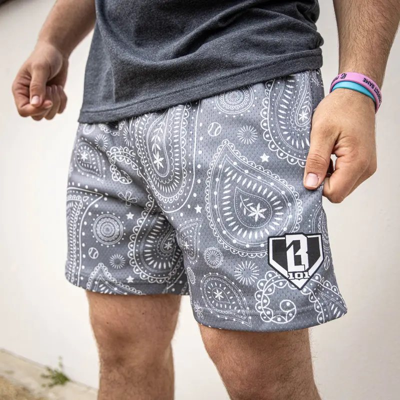 Baseball Lifestyle Paisley Shorts Gray Color Swim Trunks for Summer Beach, Funny Foods Design, Comfortable and Stylishing Men Shorts, 2025 Summer Vibe, Gift for Him (Youth Shorts Maybe Choose S Size) 1