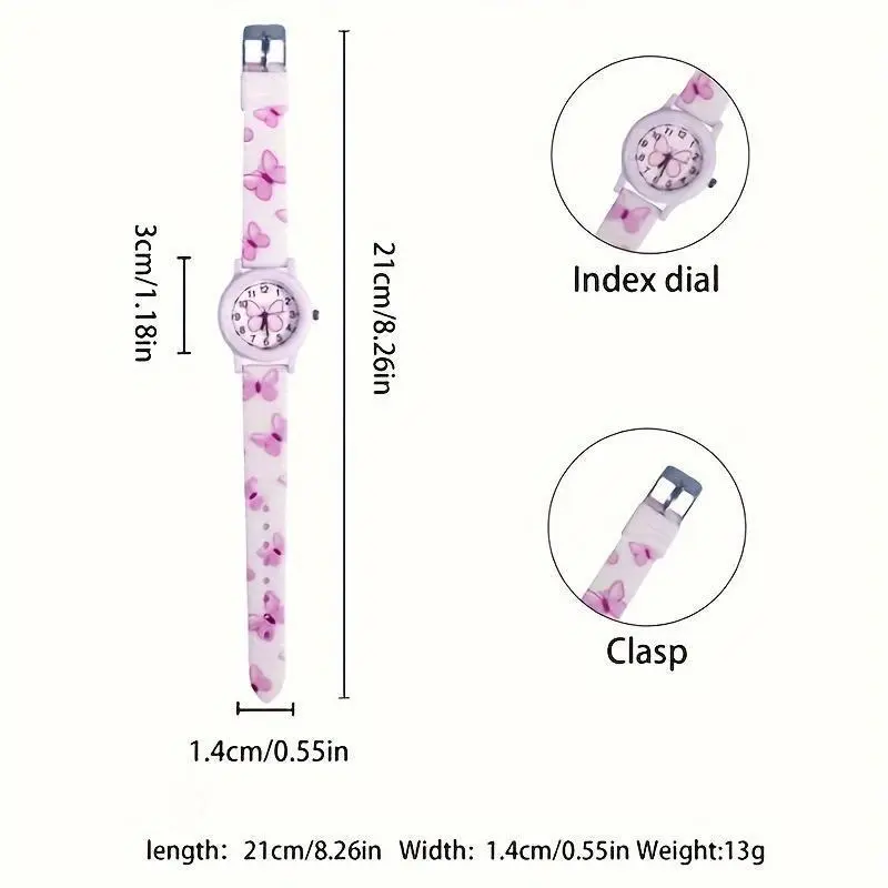 Chic White Butterfly Quartz Watch - Cute Pink Butterfly Design, Round Dial, PVC Strap, Non-Waterproof, Battery Operated, Resin Case, Perfect for Casual Wear 3