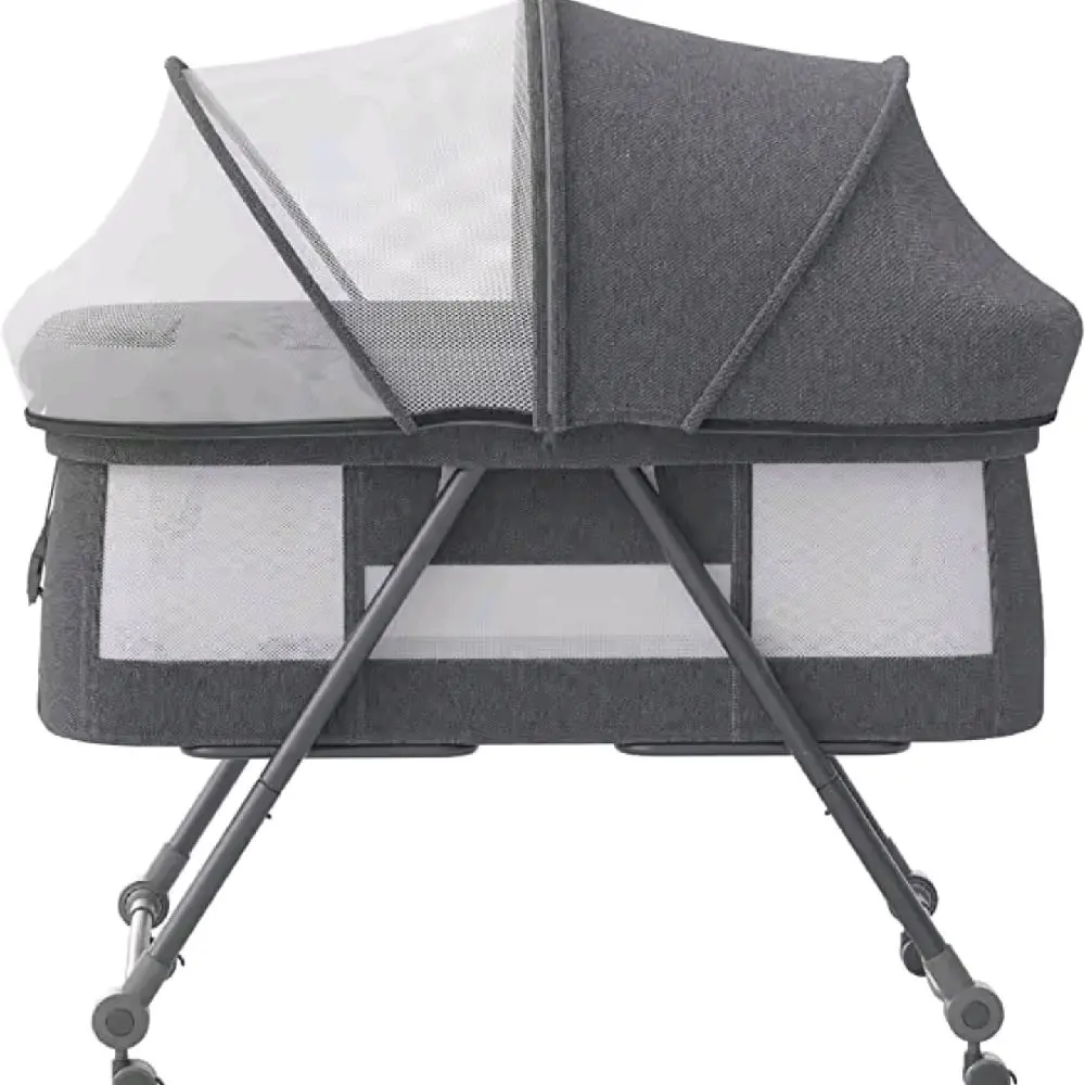 UBRAVOO Baby Grab-and-go Travel Cot with Mattress & Silent Wheels, Rocking Crib Convertible, XYT-001