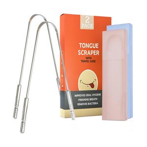 Tongue Scraper for Adults, 2 Counts/set Stainless Steel Tongue Scrubber with Travel Case, Oral Cleaning Product, Oral Care Tool for Travel, Tongue Scraping Tool