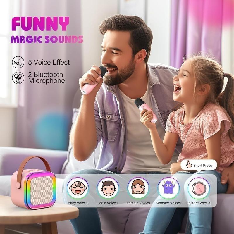 Bluetooth K12 Karaoke with RGB lights Machine Portable 5.3 PA Speaker System with 2 Wireless Microphones Home Family Singing Children's Gifts bone  conduction  earphones true wireless induction  speaker mini  speaker  magnet karaoke  machine 1