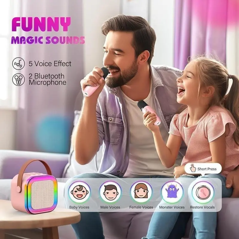 Bluetooth K12 Karaoke with RGB lights Machine Portable 5.3 PA Speaker System with 2 Wireless Microphones Home Family Singing Children's Gifts bone  conduction  earphones true wireless induction  speaker mini  speaker  magnet karaoke  machine 1