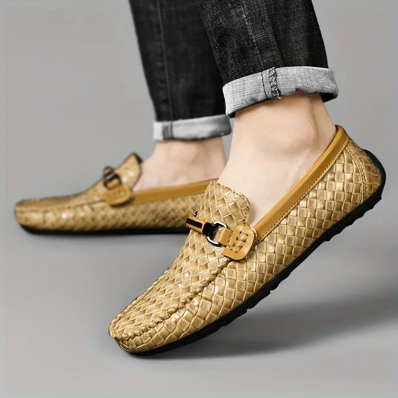 [Breathable Summer] Men's Black Slip-On Loafers | Breathable | Lightweight Rubber Sole | Summer Casual | Diamond Pattern & Bowknot Design 3