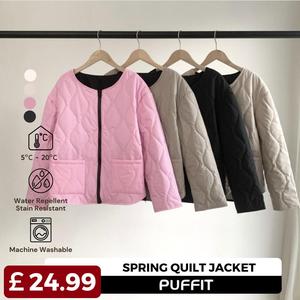 PUFFIT Women's Thin Round Neck Quilted Comfort Jacket, Perfect for Womenswear Layering or Casual Outerwear Ladies Quilted Round Neck Machine Washable Coat