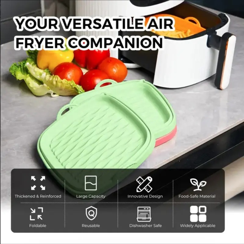 2 Pcs Flendy Foldable Air Fryer Silicone Liners | Extra Strong & Reusable | Non-Stick & Easy Clean 3