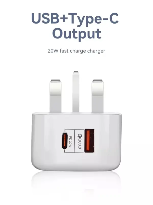 3 x UK 20W Dual Ports Type-C USB C PD Wall Charger Fast Quick Charging Power Adapters For iPhone Samsung 4