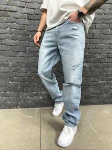 Men's Regular Fit Plain Ripped Straight Leg Jeans, Casual Comfy Denim Pants for Daily Wear, Woven Bottoms for All Seasons