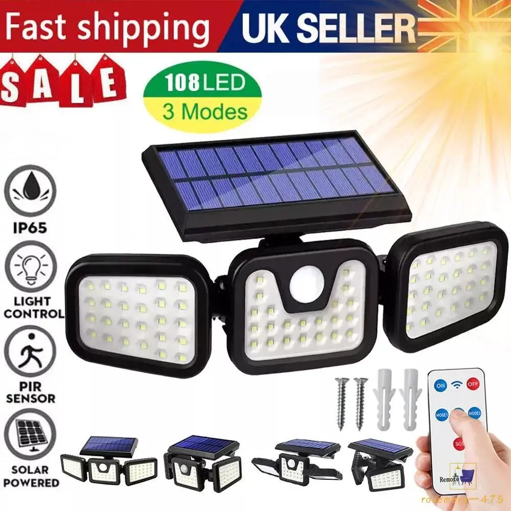 3-Head Solar Light LED PIR Motion Sensor Outdoor Garden Wall Security Lamp UK outside  lights street  lights patio  lighting