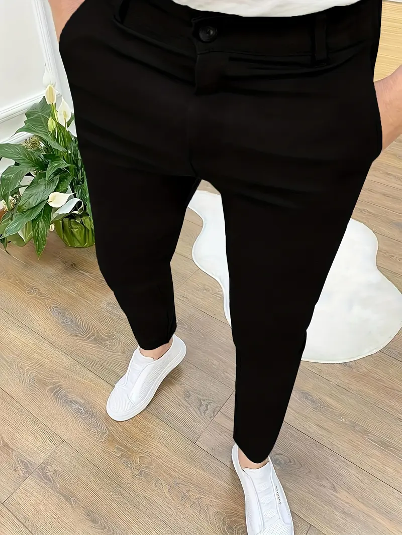 Product Introduction of Men's Slim-Fit Stretch Dress Pants - Navy Blue, Zipper Closure, Straight Leg Design, Polyester Blend, Comfortable & Stylish for Business or Casual Wear, Allseason Trousers | Slimfit Pants | Smooth Texture Pants Menswear Suit 7