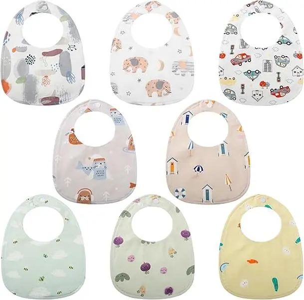 8 Packs Bandana Dribble Bibs, Soft Cotton Baby Teething Bibs Waterproof Drool Bibs 0