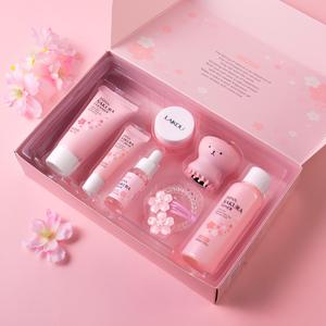 Sakura Skin Care Kit, 8 Counts/set Moisturizing Facial Skincare Set, Including Facial Cleanser, Toner, Serum, Cream, Eye Cream, Face Brush, Hair Clip and Tie, Skin Care Gift Set, Kbeauty Christmas Gift
