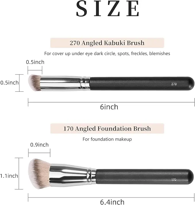 2PCS Under Eye Concealer Brush & Foundation Brush for Liquid Makeup, Makeup Brush Set for Base Makeup, with Dense Synthetic Bristles for Under Eye Concealer, Create a Flawless Look (170&270) 4