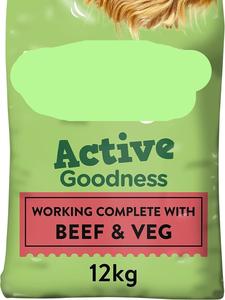 Active Goodness Complete Dry Adult Dog Food Beef & Veg 12kg - For All Active Working Dog Breeds