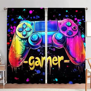 Game Controller Pattern Door Curtain, 1 Set Colorful Video Game Controller Printed Door Curtain, Home Decoration Curtain for Living Room Bedroom