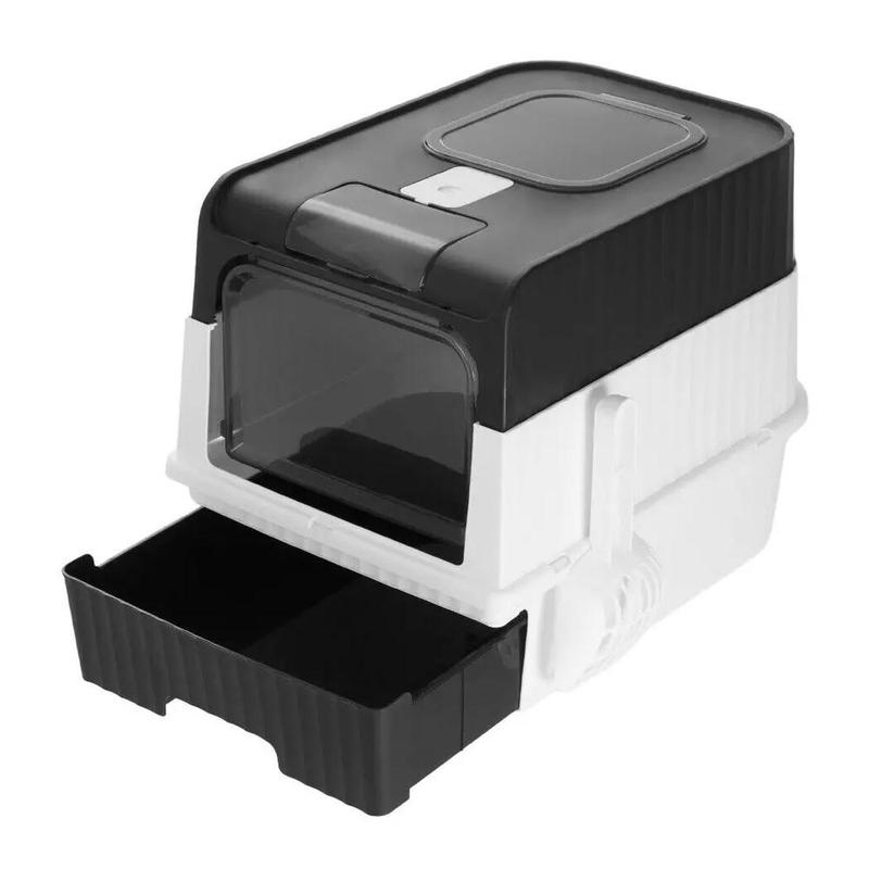 Covered Cat Litter Box with Lid for Small and Medium Cats, Top Entry Drawer Type with Front Door Cat Litter Tray, Anti-Splashing Cat Litter Tray with Drawer Pan and Scoop, Odor Control Easy Clean Foldable Litter Tray litter box cat  litter  tray 4