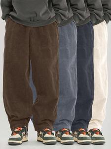Men's Solid Corduroy Pants, Casual Comfy Elastic Waist Straight Leg Trousers for Fall & Winter, Men's Bottoms for Daily Wear