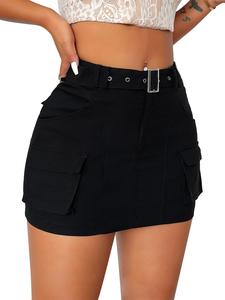 Women's Solid Color Pocket Design Skirt, Fashion Casual Short Skirt for Daily Outdoor Wear, Ladies Bottoms for Summer