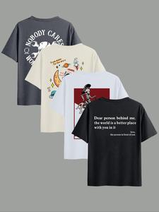 Men's Letter / Cartoon Print Round Neck Tee, Loose Casual Short Sleeve T-shirt for Summer, Men's Top for Daily Wear