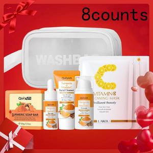 Turmeric Vitamin C Skin Care Set (8 Counts/set), Facial Cleanser & Cleansing Soap & Serum & Cream & Mask & Storage Bag, Moisturizing Skin Care Kit for Women