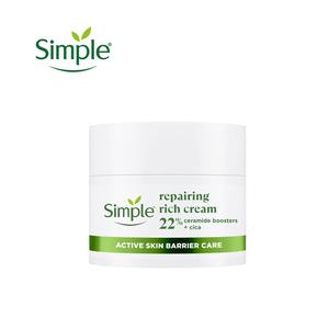 Simple Repairing Rich Face Cream facial moisturiser with 22% ceramide boosters, organic cica and provitamin B5 for a stronger skin barrier repairs and replenishes very dry, sensitive skin 50 ml