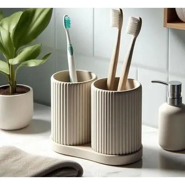 Ribbed Bathroom Toothbrush Holder Set Gift Organiser