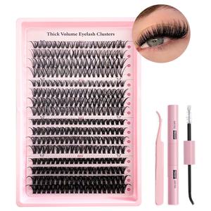 DIY Lash Extension Kit, 320Pcs DIY lash Extensions D Curl, Soft&Lightweight Lash clusters with Waterproof Lash Bond and Seal Glue, Individual Eyelash Tweezers DIY at Home for DIY Eyelashes Extensions