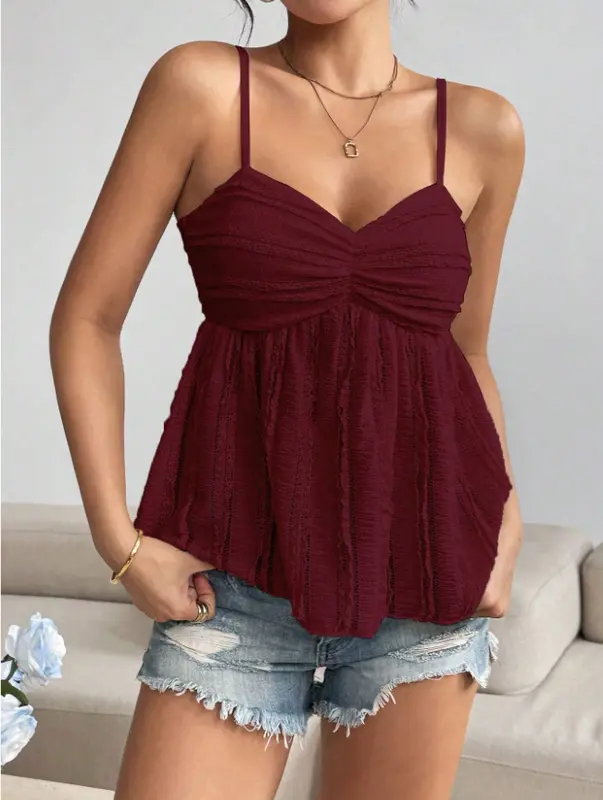 Women Solid Color Ruffle Hem Fashionable Camisole 2