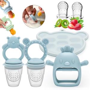 Baby Teether Set, 6 Counts/set Silicone Baby Fruit Feeder & Teether & Food Storage Box, Baby Fruit Feeder Pacifier, Baby Teething Relief